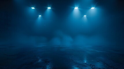 Fototapeta premium Dark empty street scene neon lights dark blue background