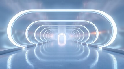 Futuristic Corridor with Blue Illumination. Clean and Simple Background for Online Presentations and Virtual Meetings,  Zoom Background
