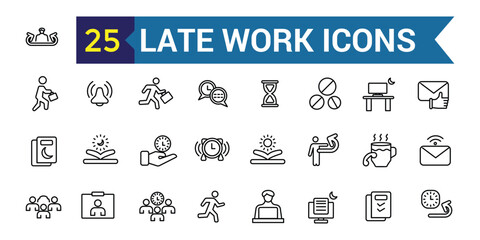 Late work icon. Outline late work vector icon for ui design. Outline icon collection. Editable stroke.