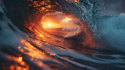 Professional surfer finishes riding epic tube wave