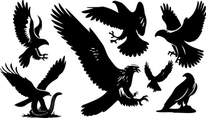 Obraz premium Silhouette Set of Snake Eagle Bird of Prey Illustrations