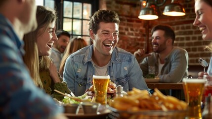 The friends in a restaurant