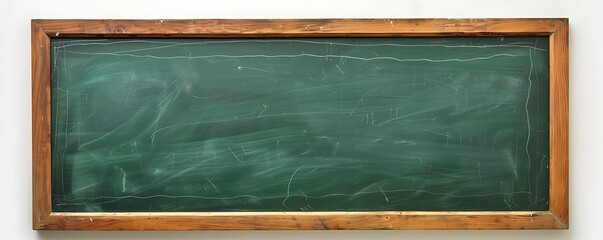 A large, empty green chalkboard with a wooden border on a white background