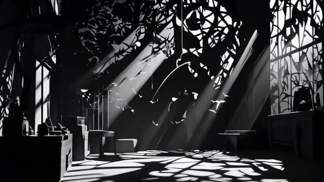  An animation illustrating high-quality light and shadow play. It features objects casting intricate shadows as light sources move around them, highlighting the interplay between light and darkness.