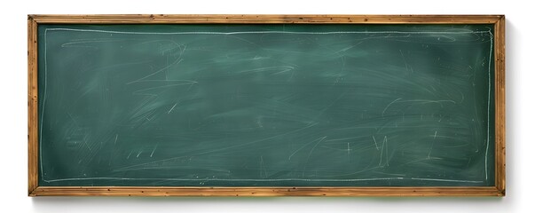 A large, empty green chalkboard with a wooden frame on a white background