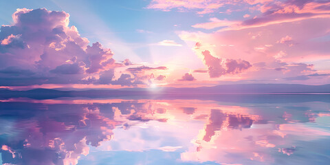 Fototapeta premium sunset over the lake with cloudy background