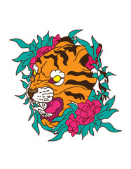 tiger illustration design for sukajan is mean japan traditional cloth or t-shirt with digital hand drawn Embroidery Men T-shirts Summer Casual Short Sleeve Hip Hop T Shirt Streetwear