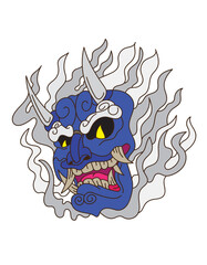 demon mask oni is mean demon logo illustration design for sukajan is mean japan traditional cloth or t-shirt,Embroidery Men T-shirts Summer Casual Short Sleeve Hip Hop T Shirt Streetwear