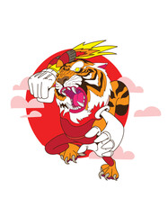 tiger illustration design for sukajan is mean japan traditional cloth or t-shirt with digital hand drawn Embroidery Men T-shirts Summer Casual Short Sleeve Hip Hop T Shirt Streetwear