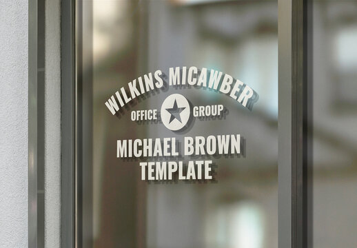 Window Logo Mockup Template Style Effect Wall Badge Sign Signboard Metal Text Brand Logotype Identity