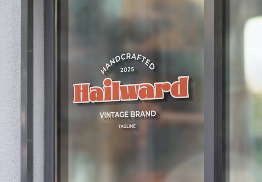 Window Logo Mockup Template Style Effect Wall Badge Sign Signboard Metal Text Brand Logotype Identity