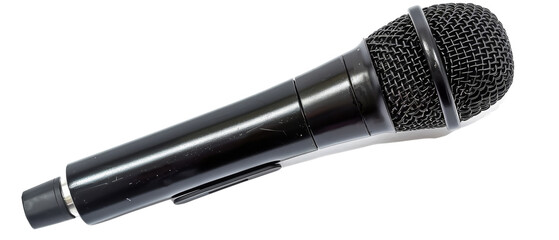 A black microphone isolated on a black background.