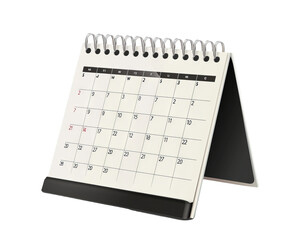 A blank desktop calendar with a spiral binding, ready for your custom dates and events.