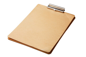 A brown clipboard with a silver clip, isolated on a white background.