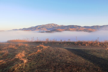 Hilltops rise above the undercast in San Ramon, California