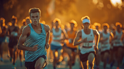 A runner pushes through the final stretch of a race, gritting their teeth in a display of perseverance.