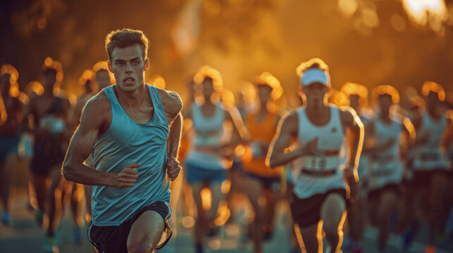 A runner pushes through the final stretch of a race, gritting their teeth in a display of perseverance.