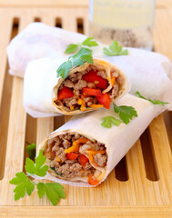 Mince beef and vegetable wraps