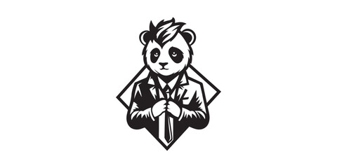 Business style silhouette panda Illustration in a suit design