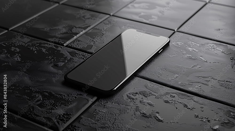 Poster sleek modern smartphone on dark textured surface with reflections and shadows - high-resolution stoc