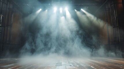 Fototapeta premium Empty stage illuminated by lights reaching the audience