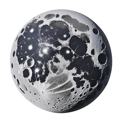 Black and white photo of the moon with craters and mountains in high detail