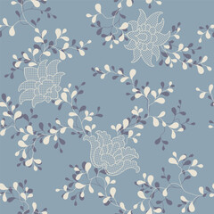 seamless pattern of flowers, branches and leaves