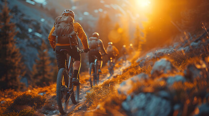 Fototapeta premium mountain bike rides downhill in beautiful nature. 