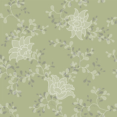 seamless pattern of flowers, branches and leaves
