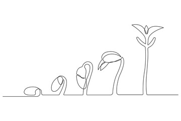 Plant growing continuous one line art drawing of tree plant outline vector illustration
