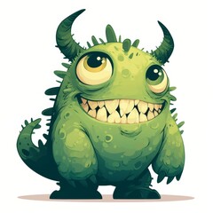 Fototapeta premium Smiling Green Monster with Horns