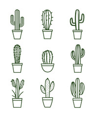 free vector cactus line art silhouette clean white isolated background