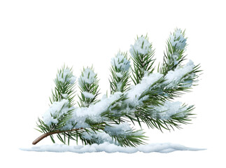 Pine branches covered with snow on transparent background