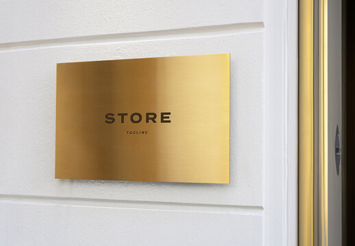 Entrance Logo Mockup Template Style Effect Wall Badge Sign Signboard Metal Text Brand Logotype Identity with Generative AI