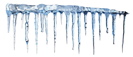 A row of icicles hanging from a dark background.
