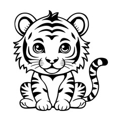  Cute tiger cartoon line art flat design
