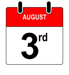 3rd August Calendar Date or Calendar Day for Appointments / Deadlines, Reminder Isolated On a Transparent Background. Vector Illustration,