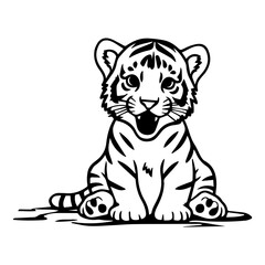  Cute tiger cartoon line art flat design