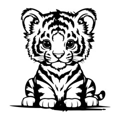  Cute tiger cartoon line art flat design