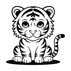  Cute tiger cartoon line art flat design