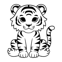  Cute tiger cartoon line art flat design