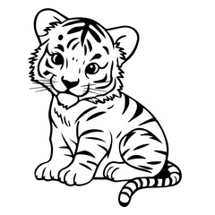  Cute tiger cartoon line art flat design
