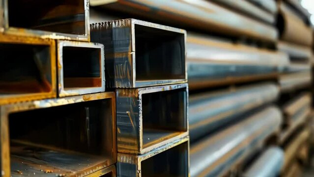Stack of metal pipes with few of them being square