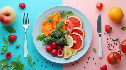 Freshstart meal planning flat design front view healthy eating 3D render Splitcomplementary color scheme