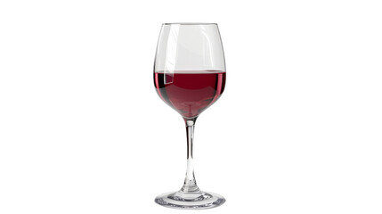 A single glass of red wine, isolated on a black background. The wine is deep red and the glass is clear.