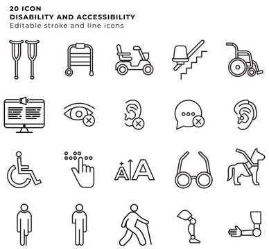 20 editable Icon set disability accessibility 