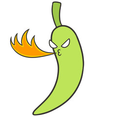 green chili breathing fire cartoon illustration