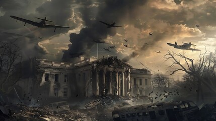 post apocalyptic american white house destroyed