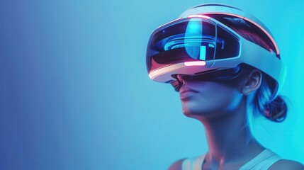 futuristic woman wearing hightech virtual reality glasses immersive digital experience concept 3d illustration