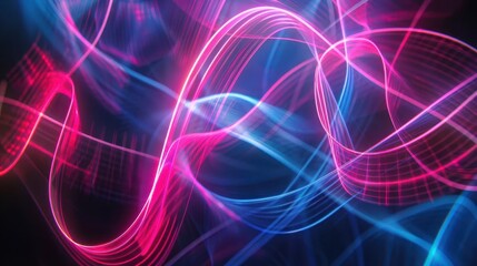 Obraz premium glowing neon lights forming abstract patterns on dark background digital art